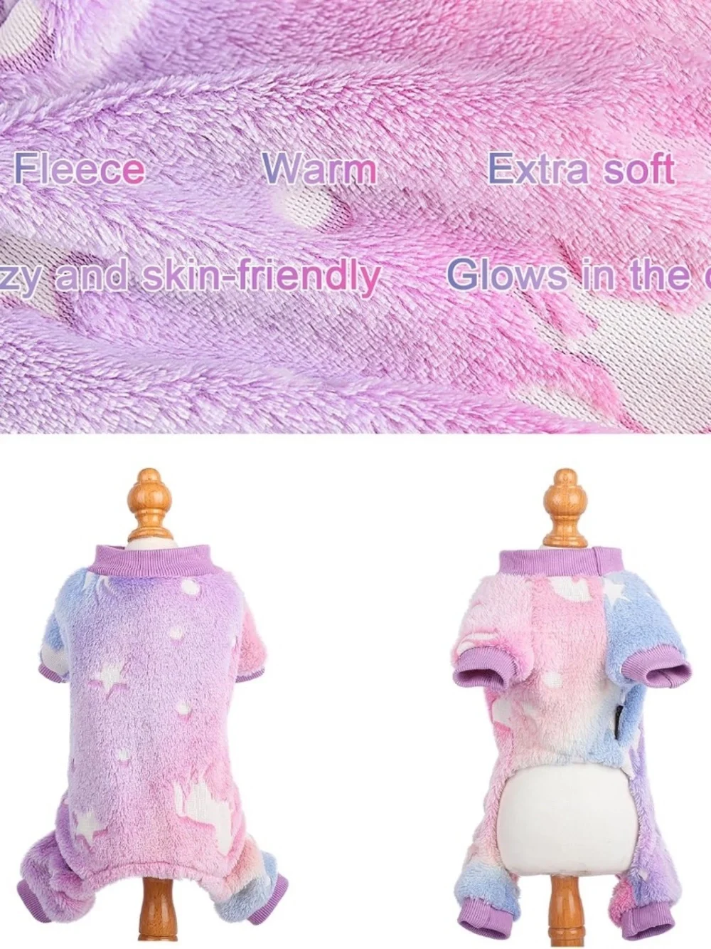 Pink Glow in the Dark Dog Pajamas XXXS Soft Fleece Puppy Jumpsuit NWT